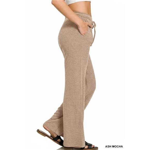 Zenana Ribbed Drawstring Lounge Pants - Picture 2 of 3